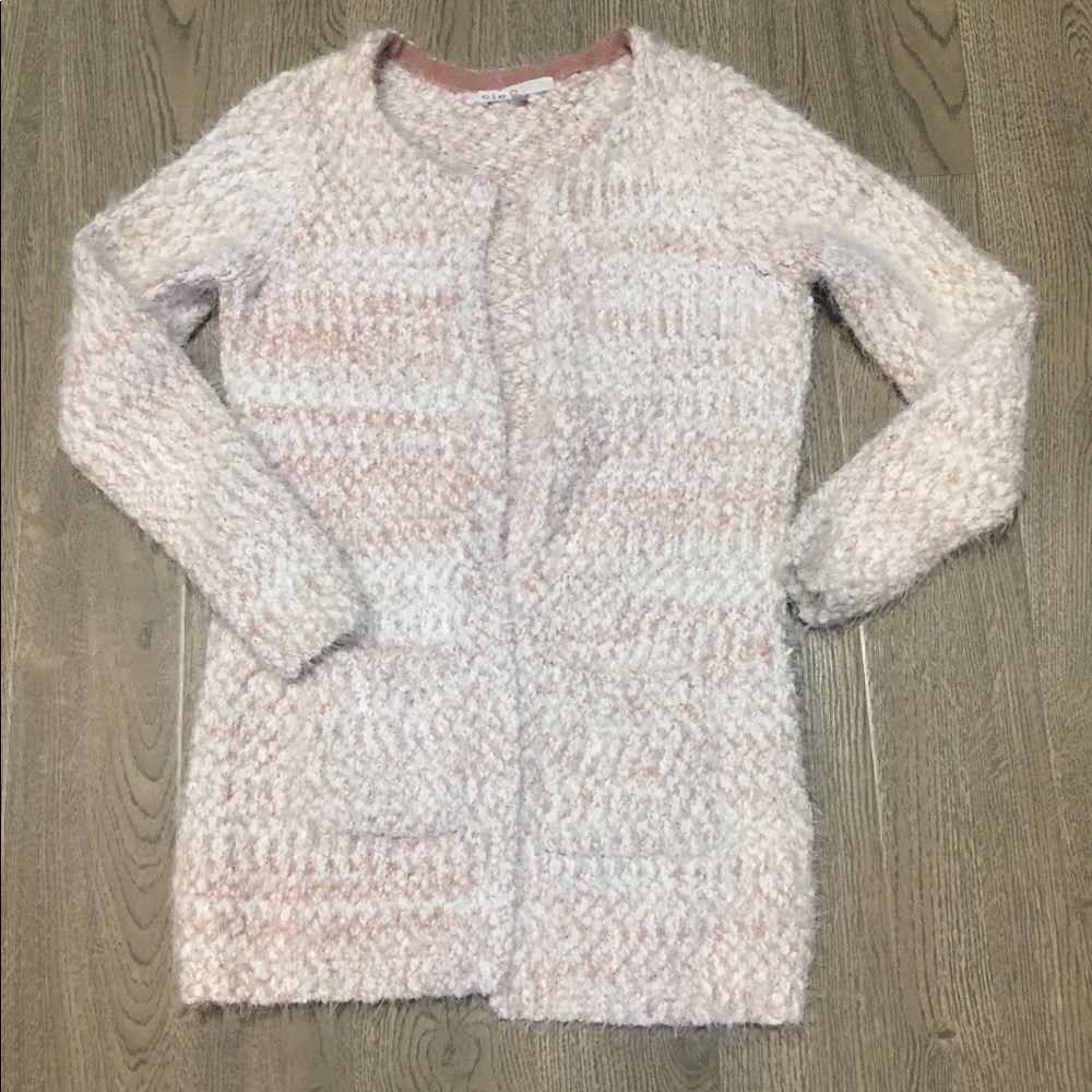 Cleo eyelash fluffy knit cardigan light pink EUC Sz S